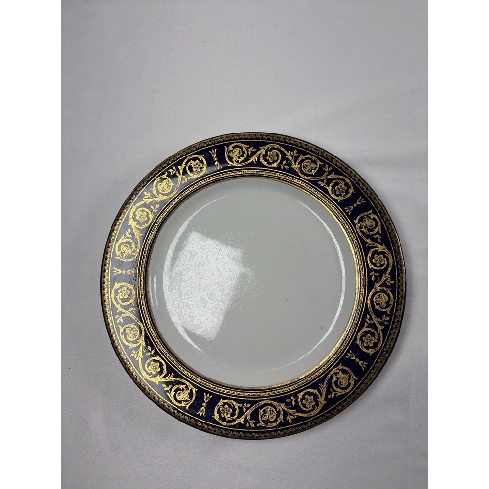 Shenango China USA Cobalt Blue Gold Encrusted Floral Filigree Dinner Plate 10.5"